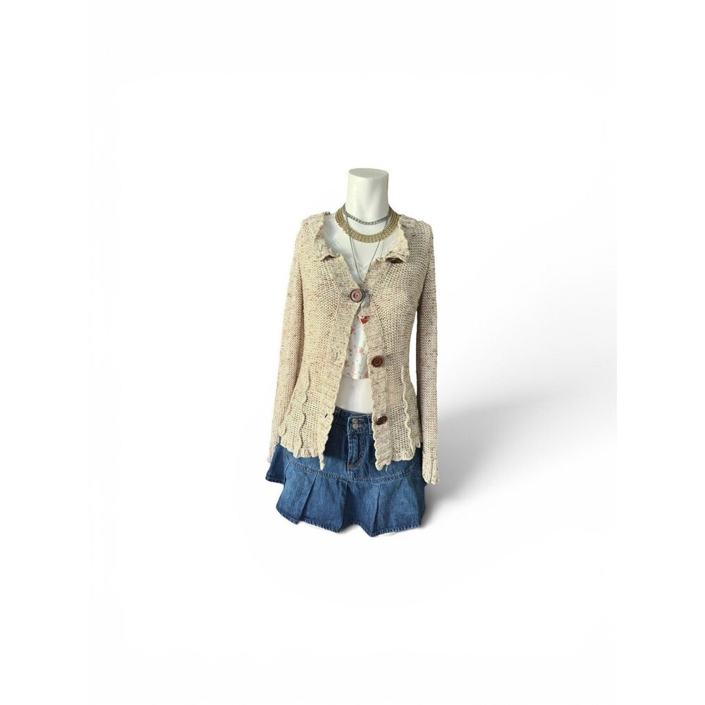 BCBGmaxazria Cardigan Sweater Womens S  bella swan style Button‎ Front Ruffle He